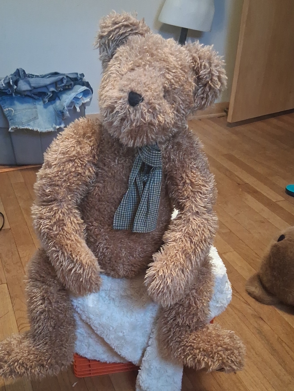 2000 boyds Plush Brown Teddy Bear w/ Check Scarf 29" stuffed animal collectible